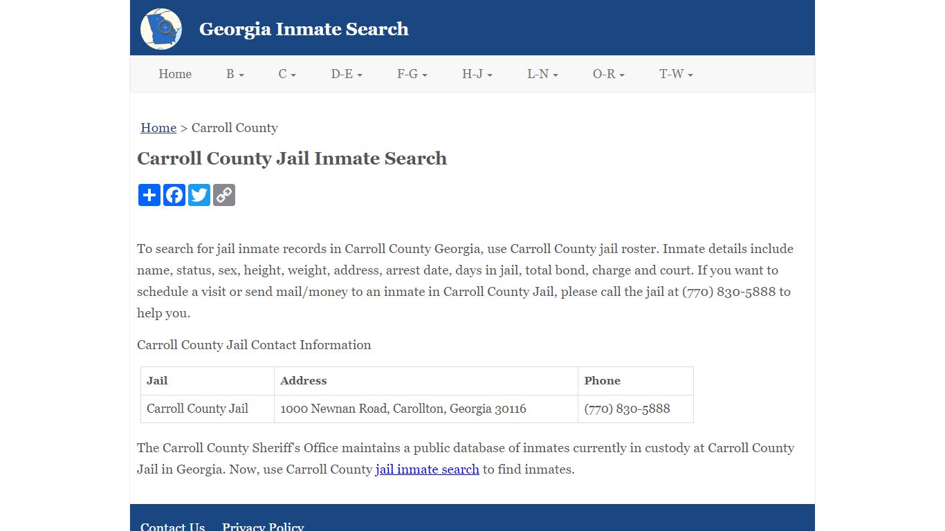 Carroll County Jail Inmate Search